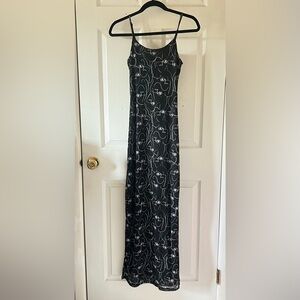 The Eyes Side Slit Mesh Fabric Maxi Dress Adjustable Straps